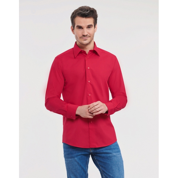 Chemise en Popeline Coupe Ajustée et Manches Longues Russell 924M